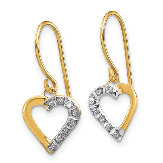 14k Diamond Fascination Diamond Dust/Accent Heart Dangle French Wire Earrings