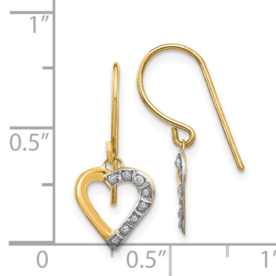 14k Diamond Fascination Diamond Dust/Accent Heart Dangle French Wire Earrings