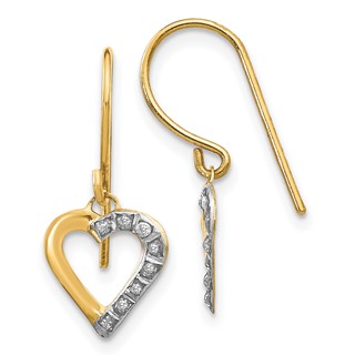 14k Diamond Fascination Diamond Dust/Accent Heart Dangle French Wire Earrings
