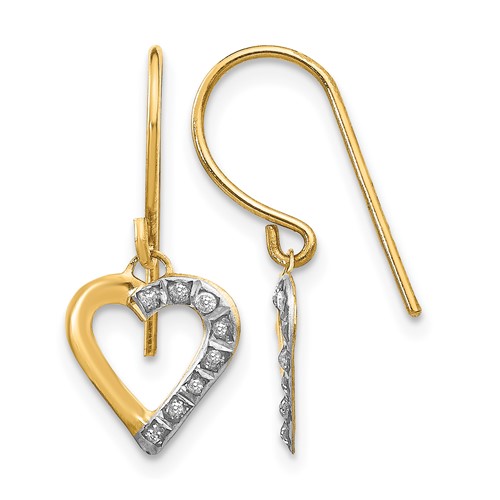 14K Yellow Gold Diamond Fascination Diamond Dust Accent Heart Dangle French Wire Earrings