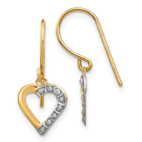 14k Diamond Fascination Diamond Dust/Accent Heart Dangle French Wire Earrings
