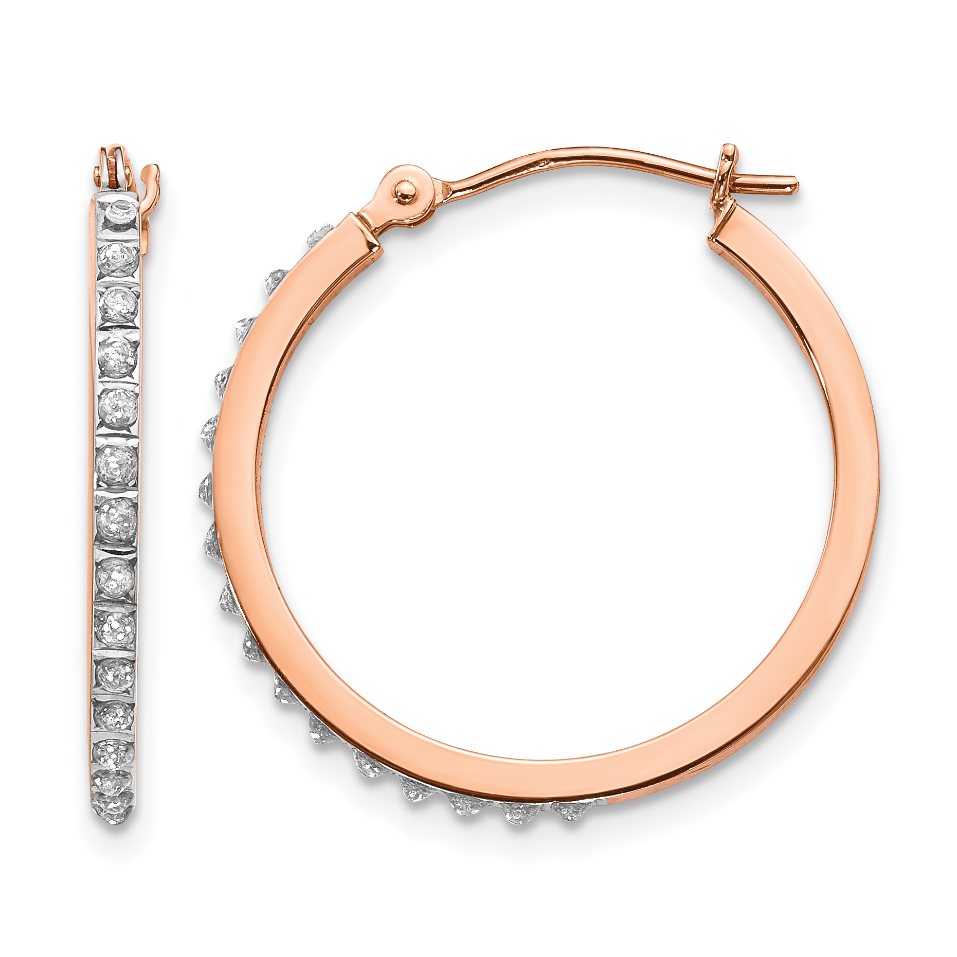 14k Rose Gold Diamond Fascination Round Hinged Hoop Earrings (DF268)
