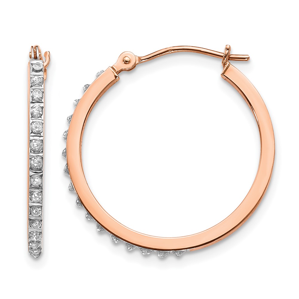 14k Rose Gold Diamond Fascination Round Hinged Hoop Earrings (DF268)