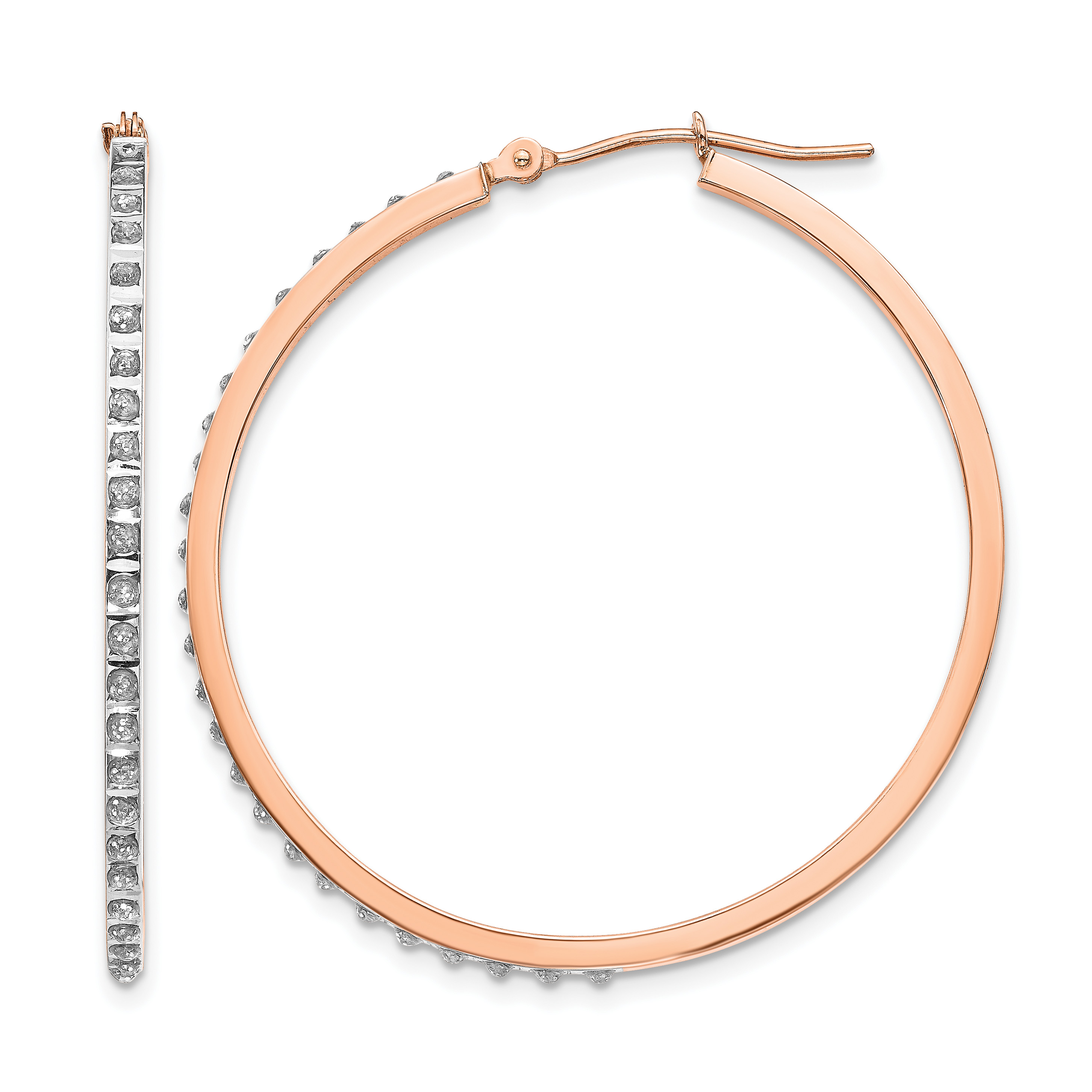 14k Rose Gold Diamond Fascination Round Hinged Hoop Earrings (DF269)