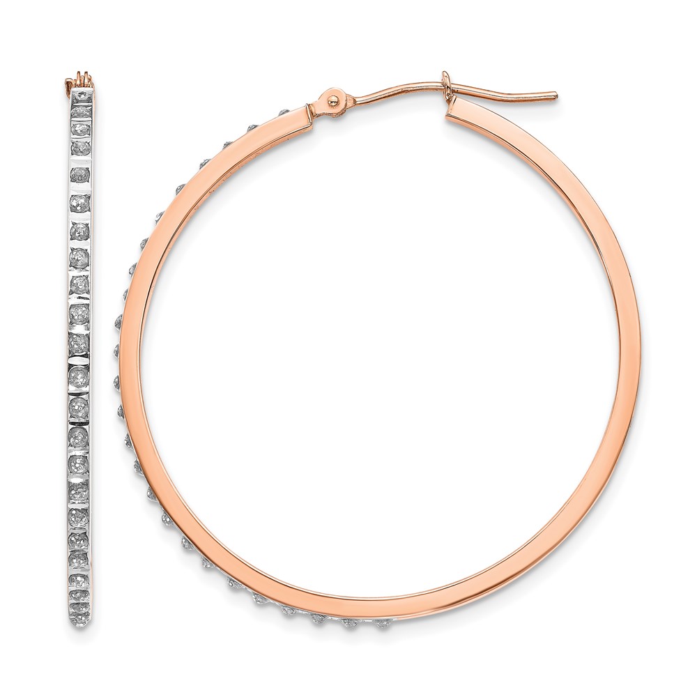 14k Rose Gold Diamond Fascination Round Hinged Hoop Earrings (DF269)