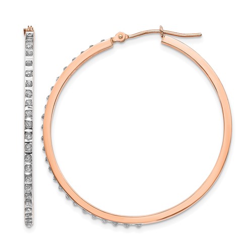 14K Rose Gold Diamond Fascination Diamond Dust Accent 2x 40mm Round Hoop Earrings