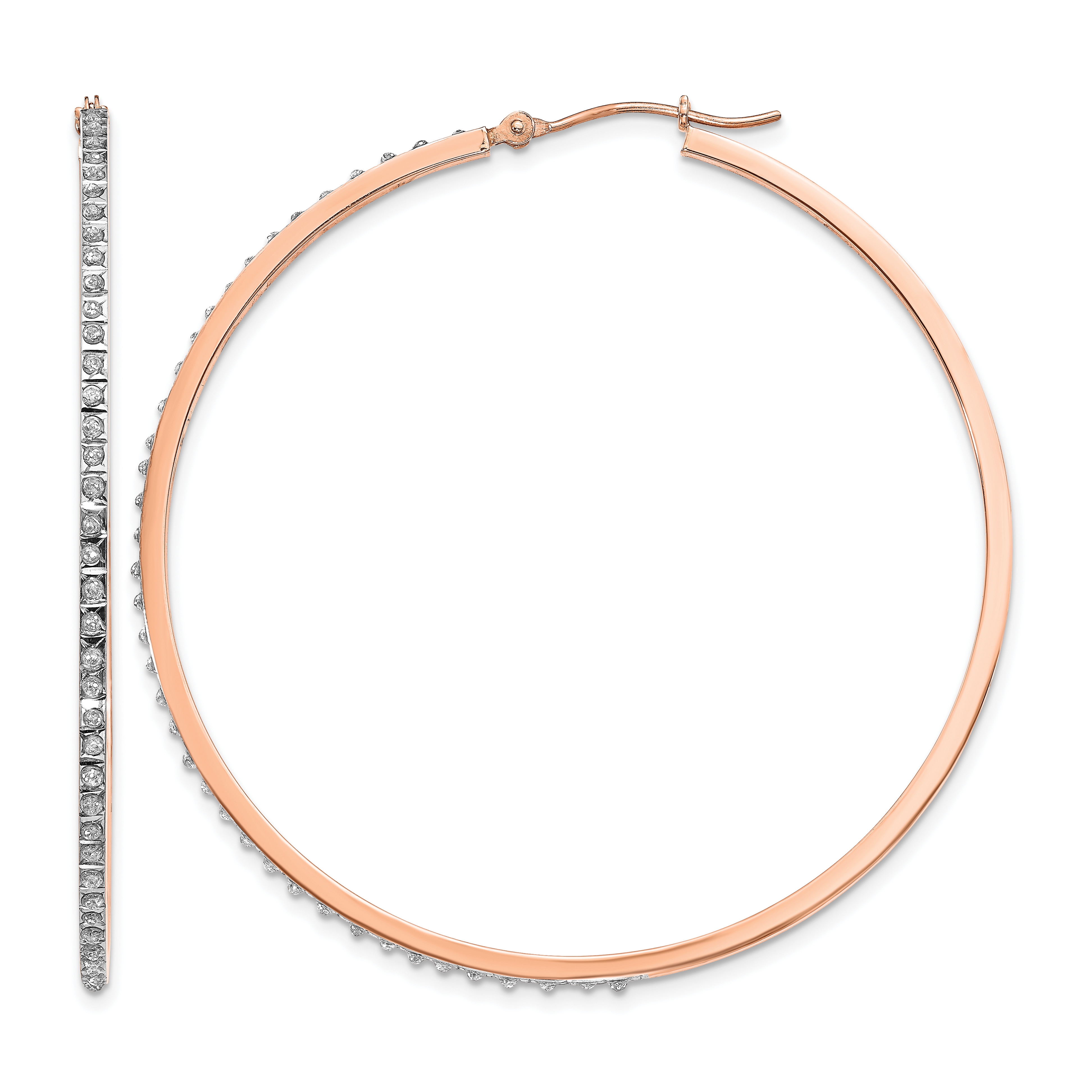 14k Rose Gold Diamond Fascination Round Hinged Hoop Earrings (DF270)