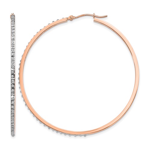 14K Rose Gold Diamond Fascination Diamond Dust Accent 2x 52mm Round Hoop Earrings