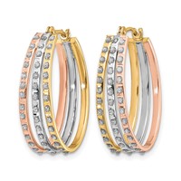 14K Tri-color Diamond Fascination Diamond Dust Accent Oval 3-Hoop Earrings view 2