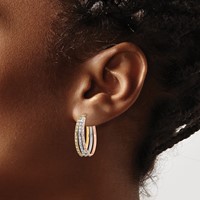 14K Tri-color Diamond Fascination Diamond Dust Accent Oval 3-Hoop Earrings view 3
