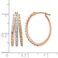 14K Tri-color Diamond Fascination Diamond Dust Accent Oval 3-Hoop Earrings view 4