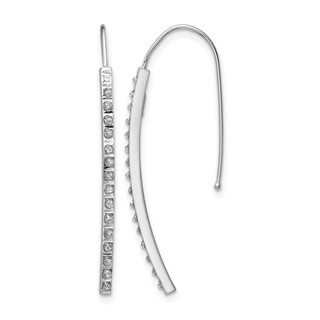 14k White Gold Diamond Fascination Diamond Dust/Accent Curved Bar French Wire Earrings