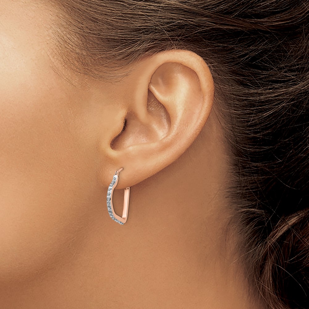 14k Rose Gold Diamond Fascination Heart Hoop Earrings (DF339)