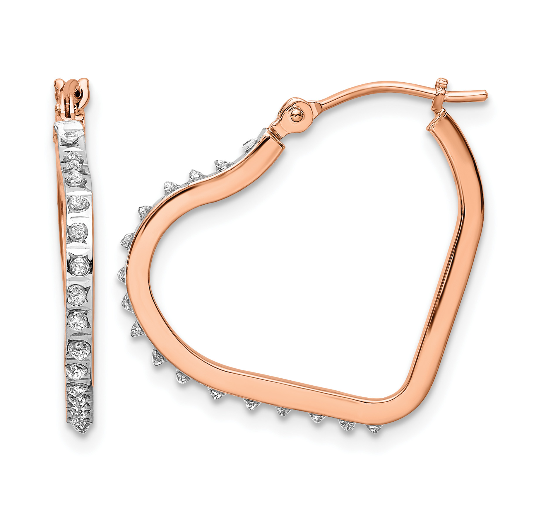 14k Rose Gold Diamond Fascination Heart Hoop Earrings (DF339)
