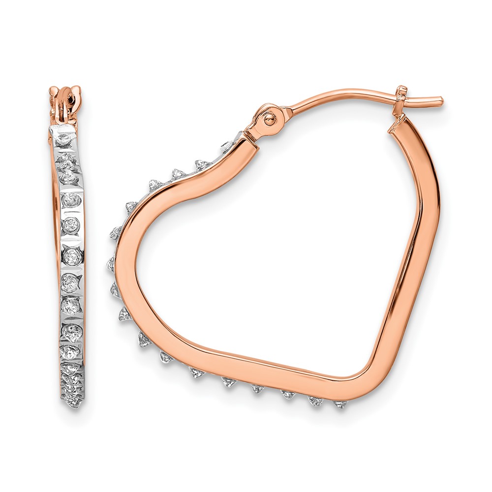 14k Rose Gold Diamond Fascination Heart Hoop Earrings (DF339)