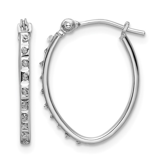14k White Gold Diamond Fascination Diamond Dust/Accent 1.5x18mm Oval Hoop Earrings