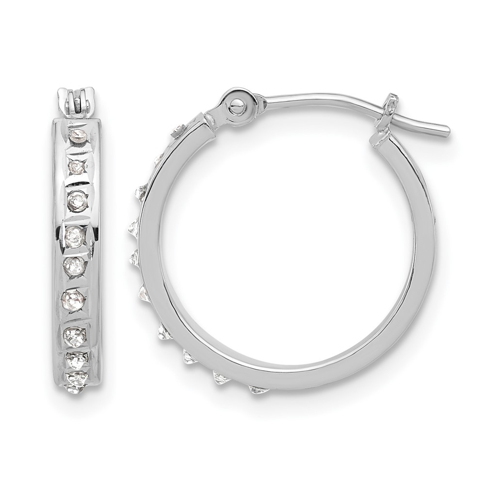 14K White Gold Diamond Fascination Polished Hoop Earrings (DF346)