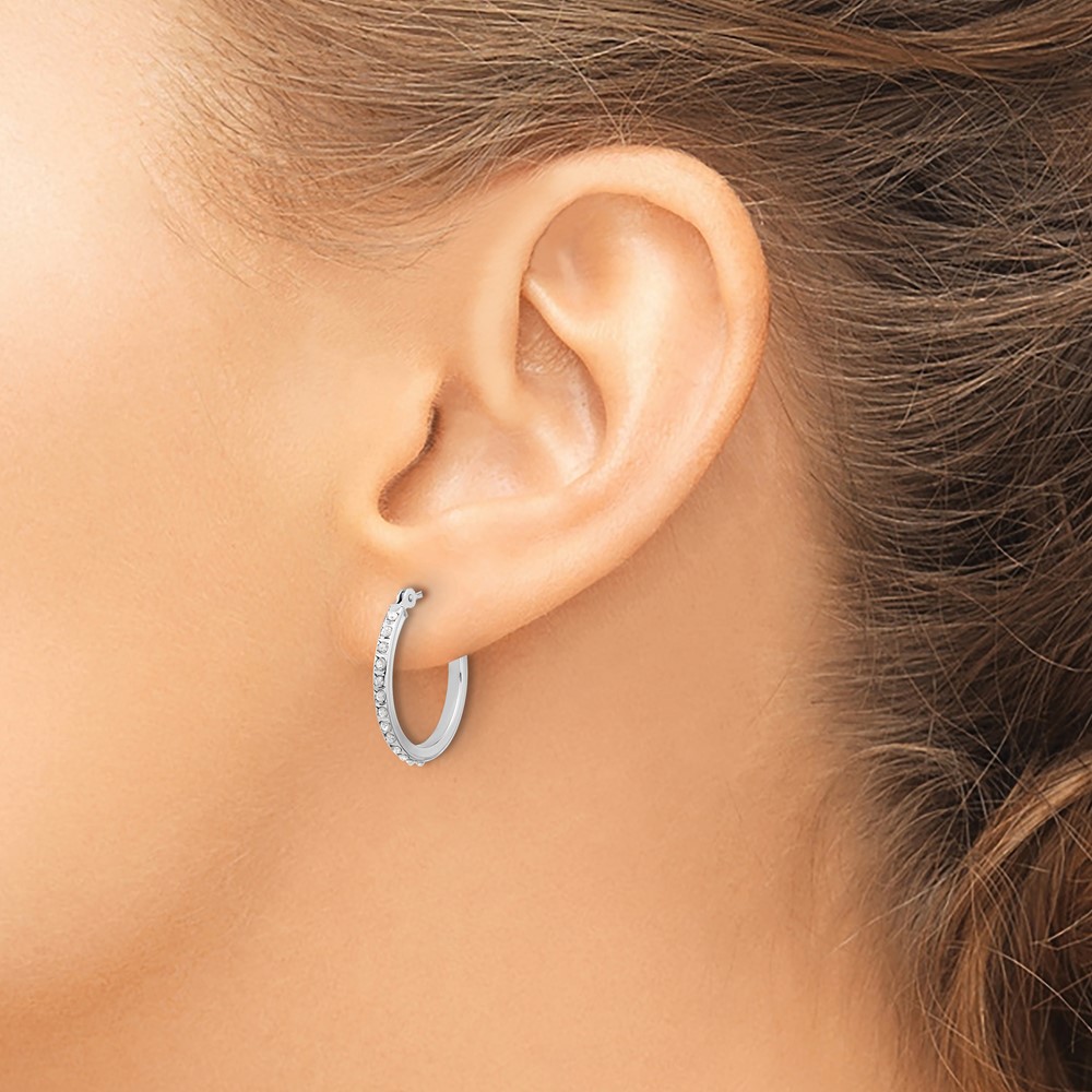 14K White Gold Diamond Fascination Polished Hoop Earrings (DF348)