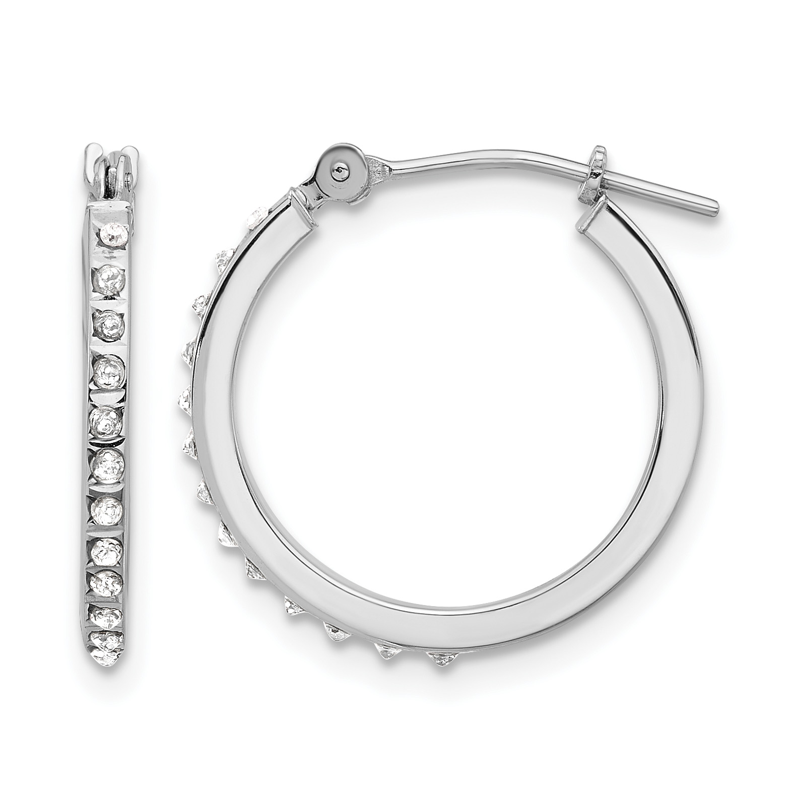 14K White Gold Diamond Fascination Polished Hoop Earrings (DF348)