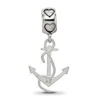 Sterling Silver Rhodium-plated LogoArt Delta Gamma Anchor on Heart Bead view 3