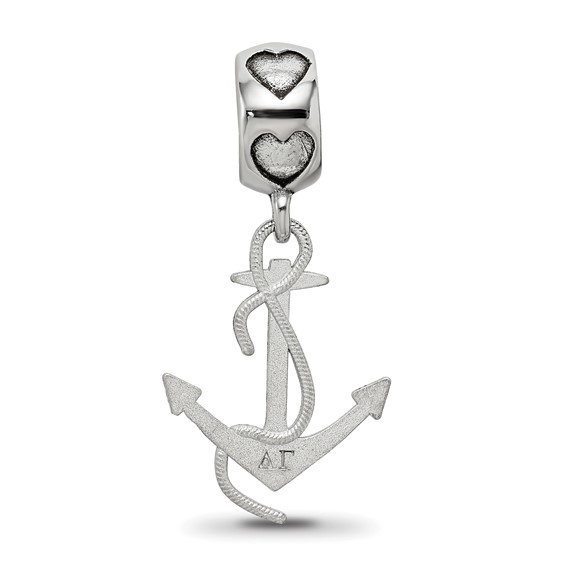 Sterling Silver Rhodium-plated LogoArt Delta Gamma Anchor on Heart Bead
