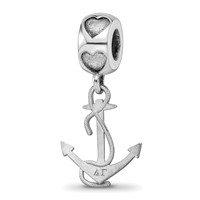 Sterling Silver Rhodium-plated LogoArt Delta Gamma Anchor on Heart Bead view 1