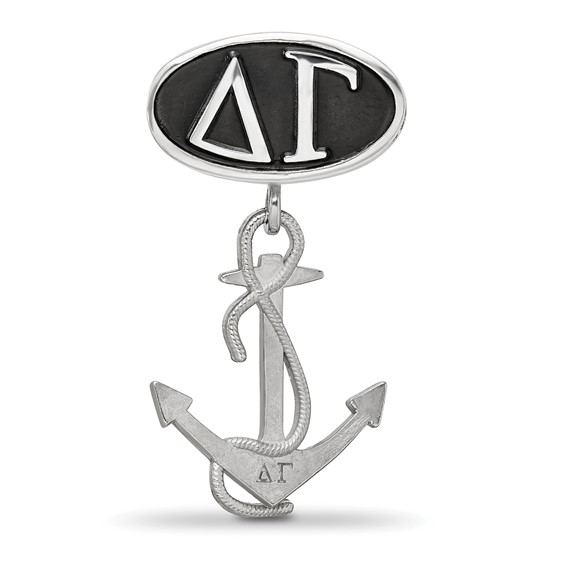 Sterling Silver LogoArt Delta Gamma Sorority Greek Letters Enameled Oval with Anchor Dangle Bead