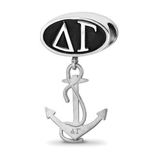 Sterling Silver LogoArt Delta Gamma Sorority Greek Letters Enameled Oval with Anchor Dangle Bead