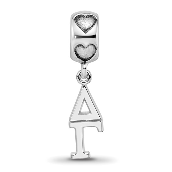 Sterling Silver Rhodium-plated LogoArt Delta Gamma Vertical Letter on Heart