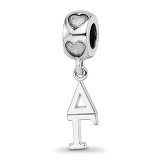 Sterling Silver Rhodium-plated LogoArt Delta Gamma Vertical Letter on Heart