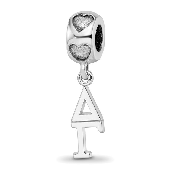 Sterling Silver Rhodium-plated LogoArt Delta Gamma Vertical Letter on Heart
