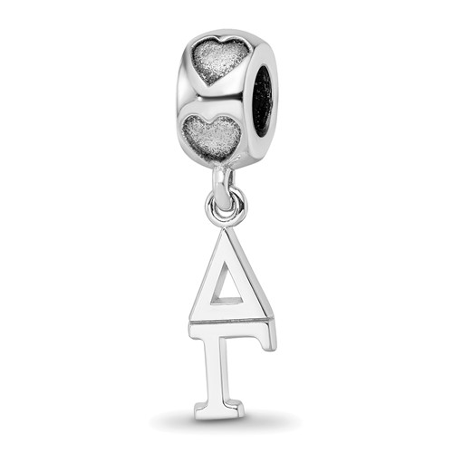 Sterling Silver Rhodium-plated LogoArt Delta Gamma Vertical Letter on Heart