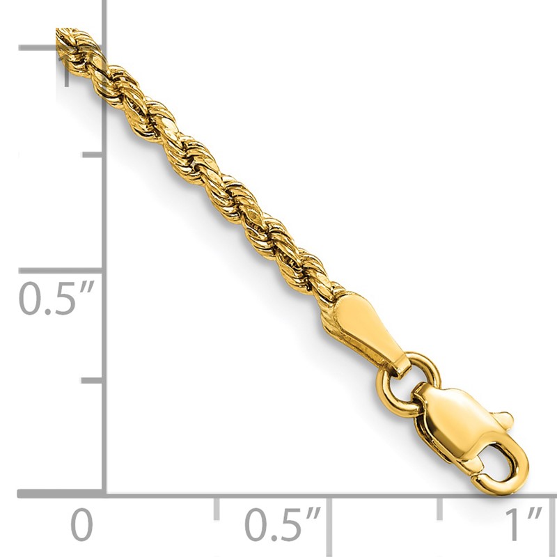 14K 8 inch 2.25mm Semi Solid Diamond-cut Rope with Lobster Clasp Chain
