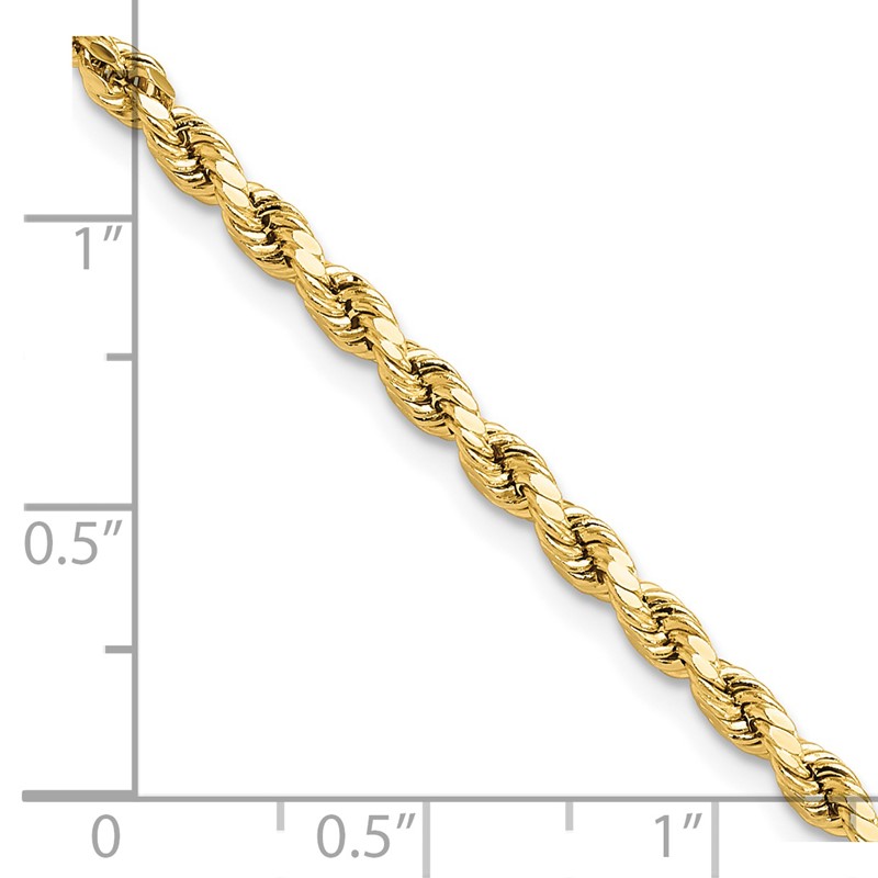 14K 8 inch 3mm Semi Solid Diamond-cut Rope with Lobster Clasp Chain