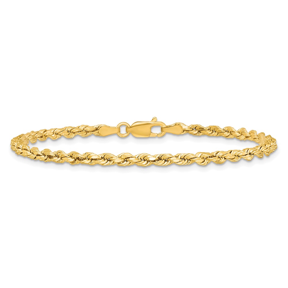 14K 7 inch 3mm Semi Solid Diamond-cut Rope with Lobster Clasp Chain (DH021-7)
