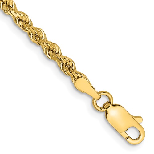 14K 7 inch 3mm Semi Solid Diamond-cut Rope with Lobster Clasp Chain