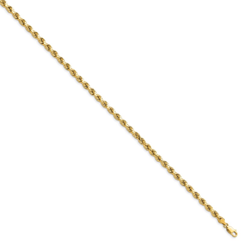 14K 7 inch 4mm Semi Solid Diamond-cut Rope with Lobster Clasp Chain