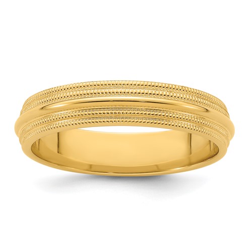 14K Yellow Gold 5mm Double Milgrain Comfort Fit Wedding Band, Size 6