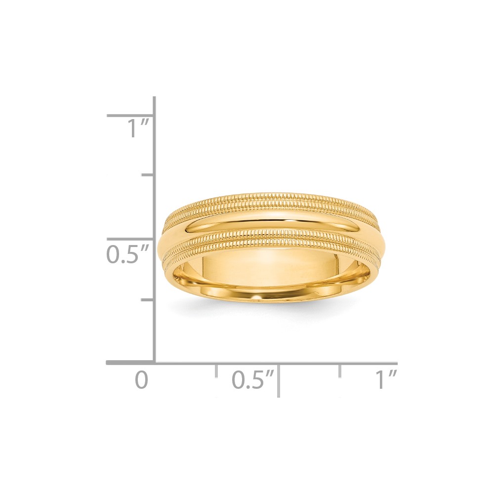 14k Yellow Gold 6mm Double Milgrain Comfort Fit Wedding Band Size 6.5 (DMC060-6.5)