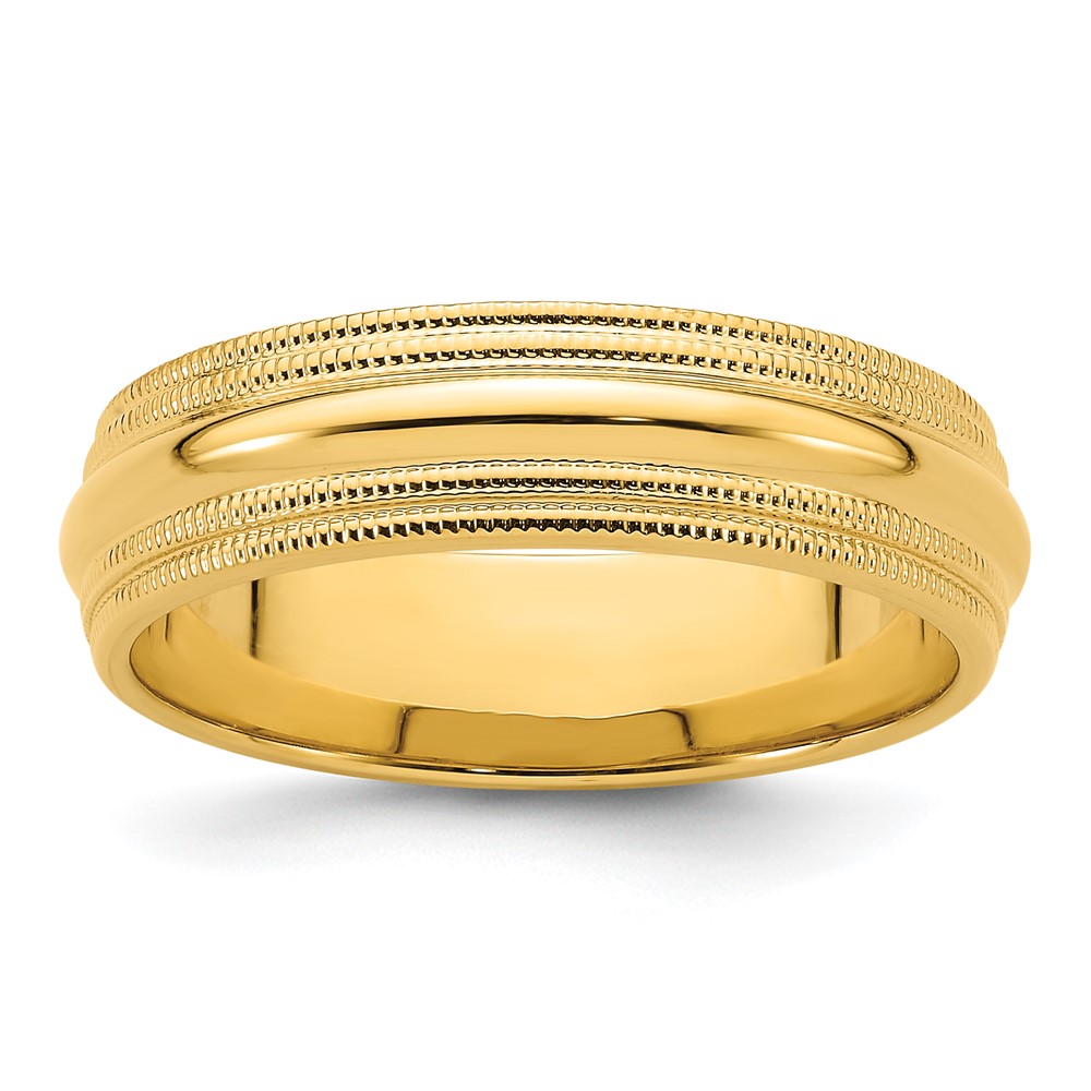 14k Yellow Gold 6mm Double Milgrain Comfort Fit Wedding Band Size 12 (DMC060-12)