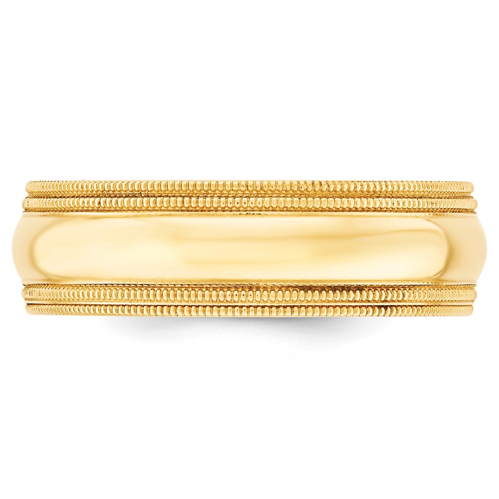 14k Yellow Gold 7mm Double Milgrain Comfort Fit Wedding Band Size 10.5 (DMC070-10.5)