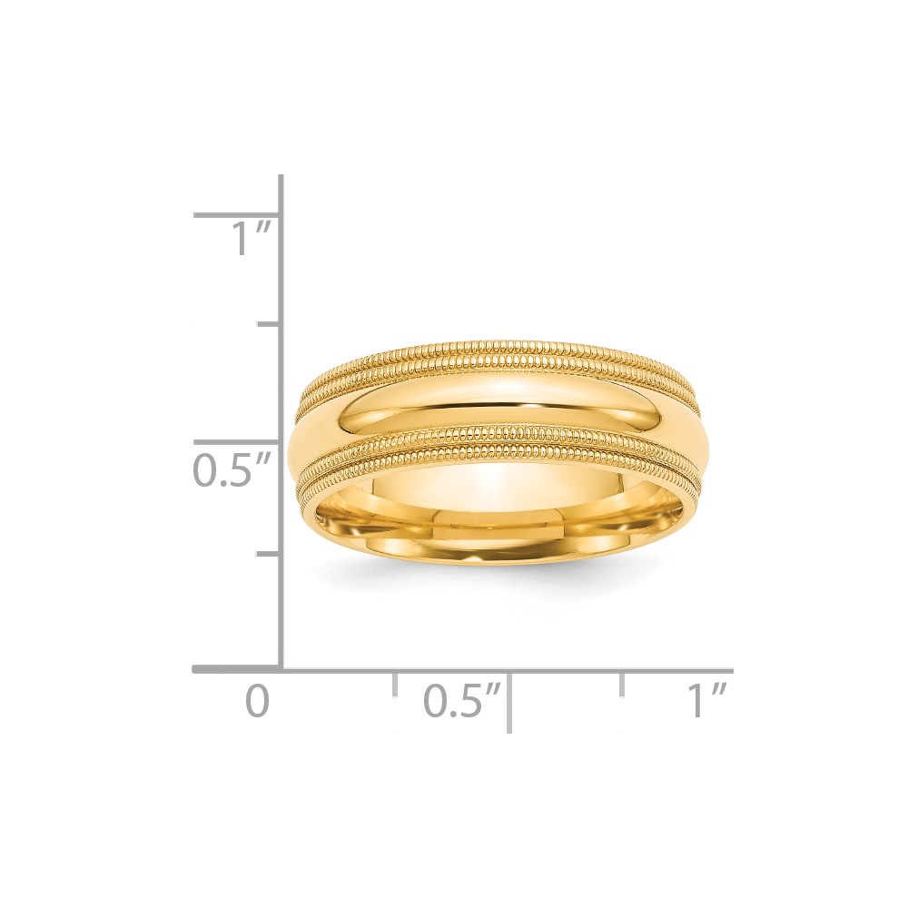 14k Yellow Gold 7mm Double Milgrain Comfort Fit Wedding Band Size 10.5 (DMC070-10.5)