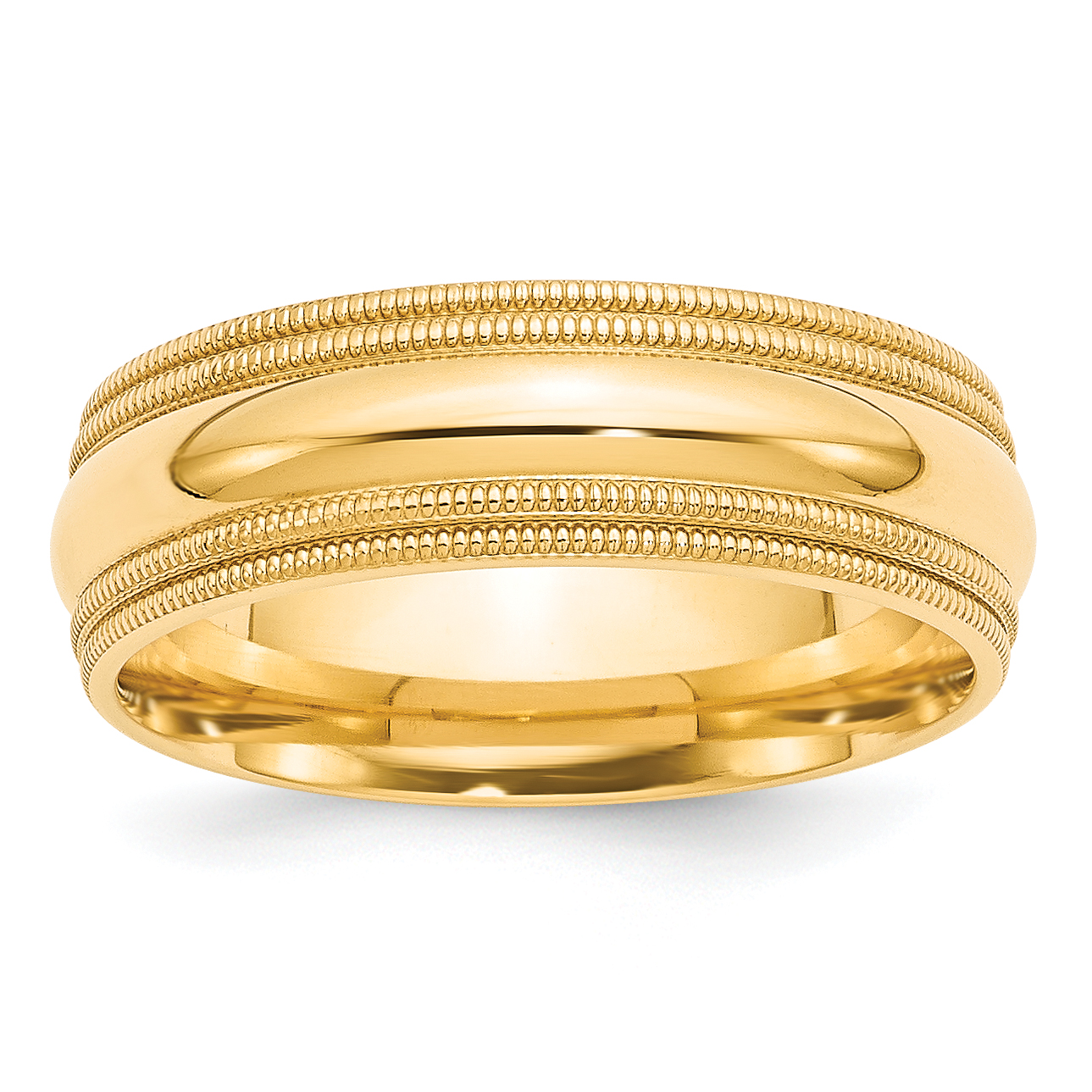 14k Yellow Gold 7mm Double Milgrain Comfort Fit Wedding Band Size 10 (DMC070-10)