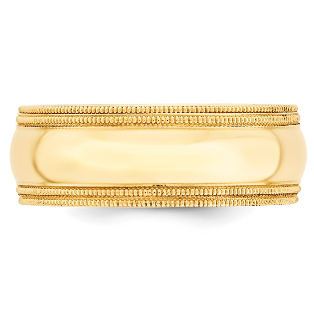 14k Yellow Gold 8mm Double Milgrain Comfort Fit Wedding Band Size 11 (DMC080-11)