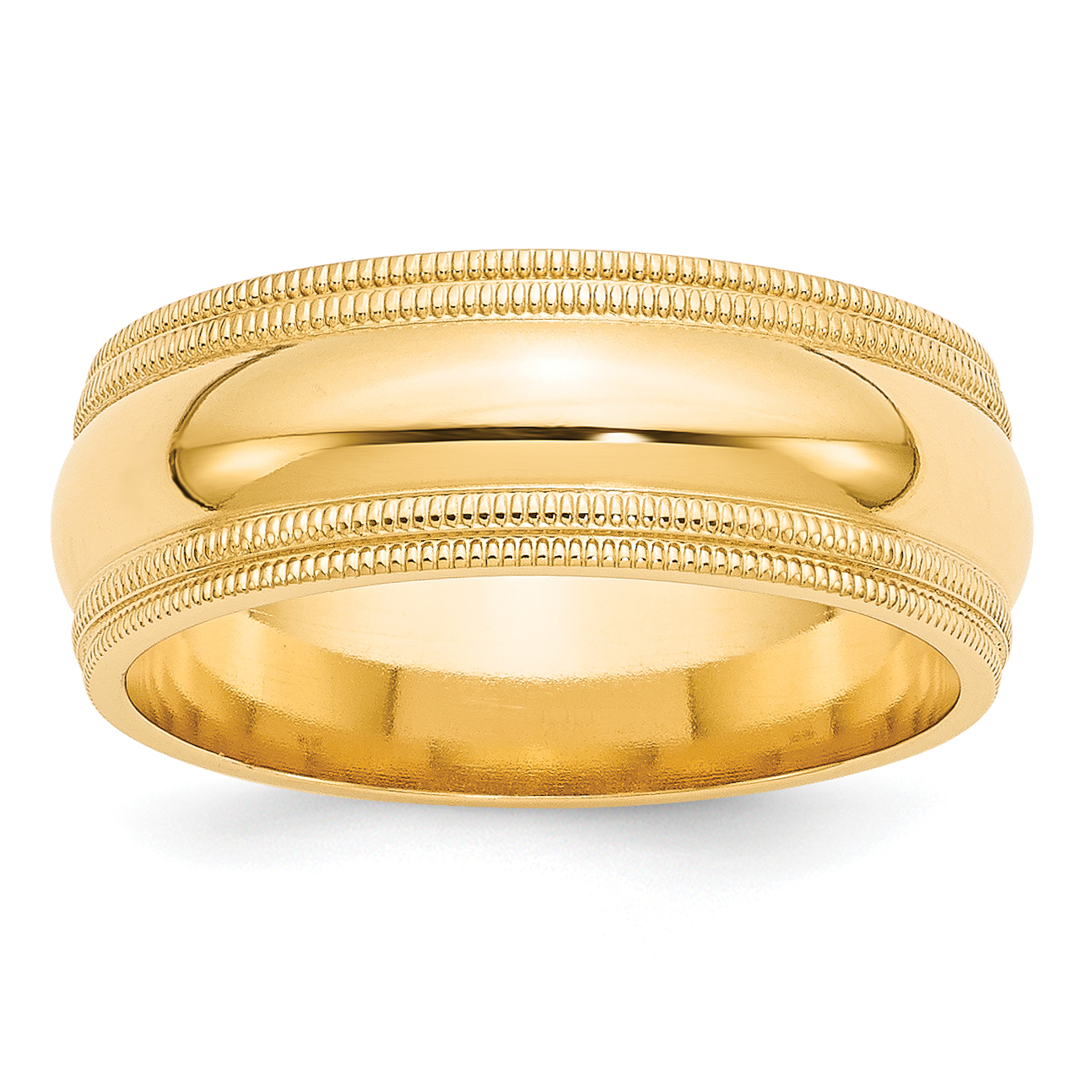 14k Yellow Gold 8mm Double Milgrain Comfort Fit Wedding Band Size 11 (DMC080-11)