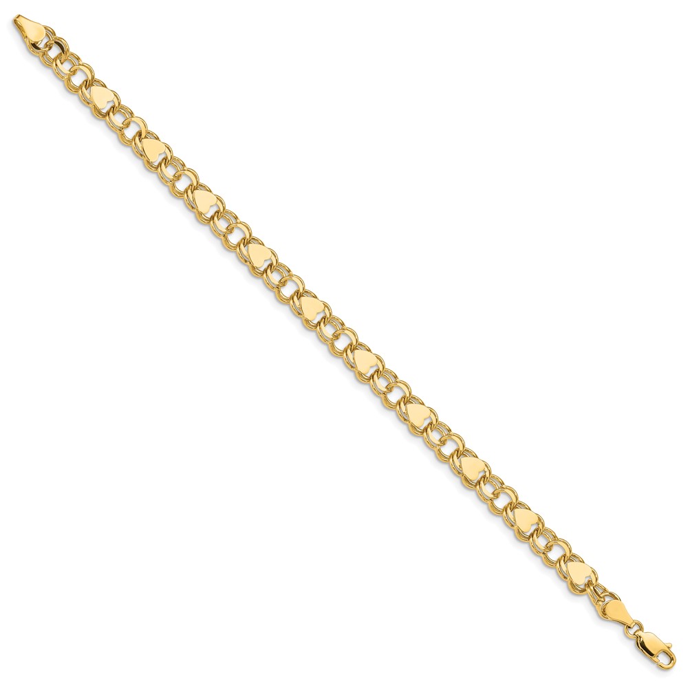 14k 7mm Solid Double Link with Hearts 8 inch Charm Bracelet (DO501-8)