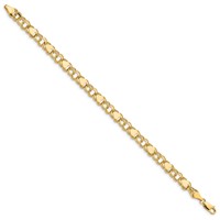 14K 7mm Solid Double Link with Hearts 7 Inch Charm Bracelet view 2