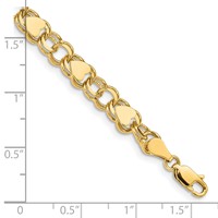 14K 7mm Solid Double Link with Hearts 7 Inch Charm Bracelet view 3