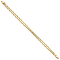 14K 5mm Yellow Gold Solid Double Link Charm Bracelet - 7in view 2