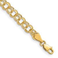 14K 5mm Yellow Gold Solid Double Link Charm Bracelet - 7in view 1